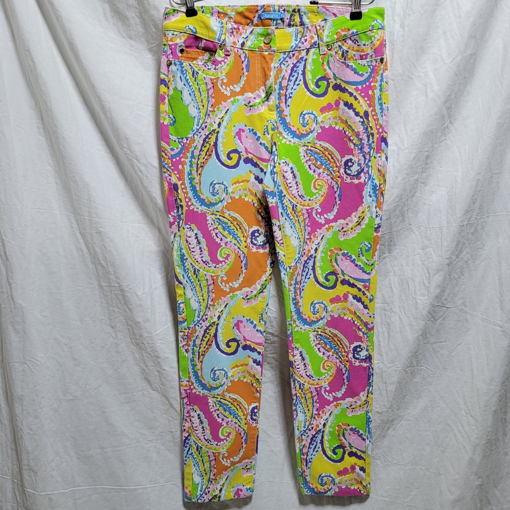 J. McLaughlin Womens Paisley Print Slim Leg Pants Multicolored‎ Size 8 Stretch